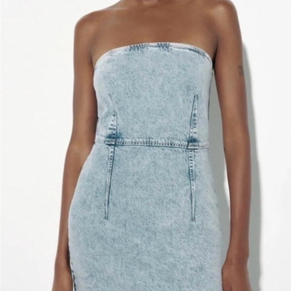 Zara Light Blue Strapless Dress